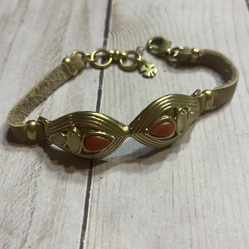 Lucky Brand Leather and Stone Bracelet with Gold toned clasp